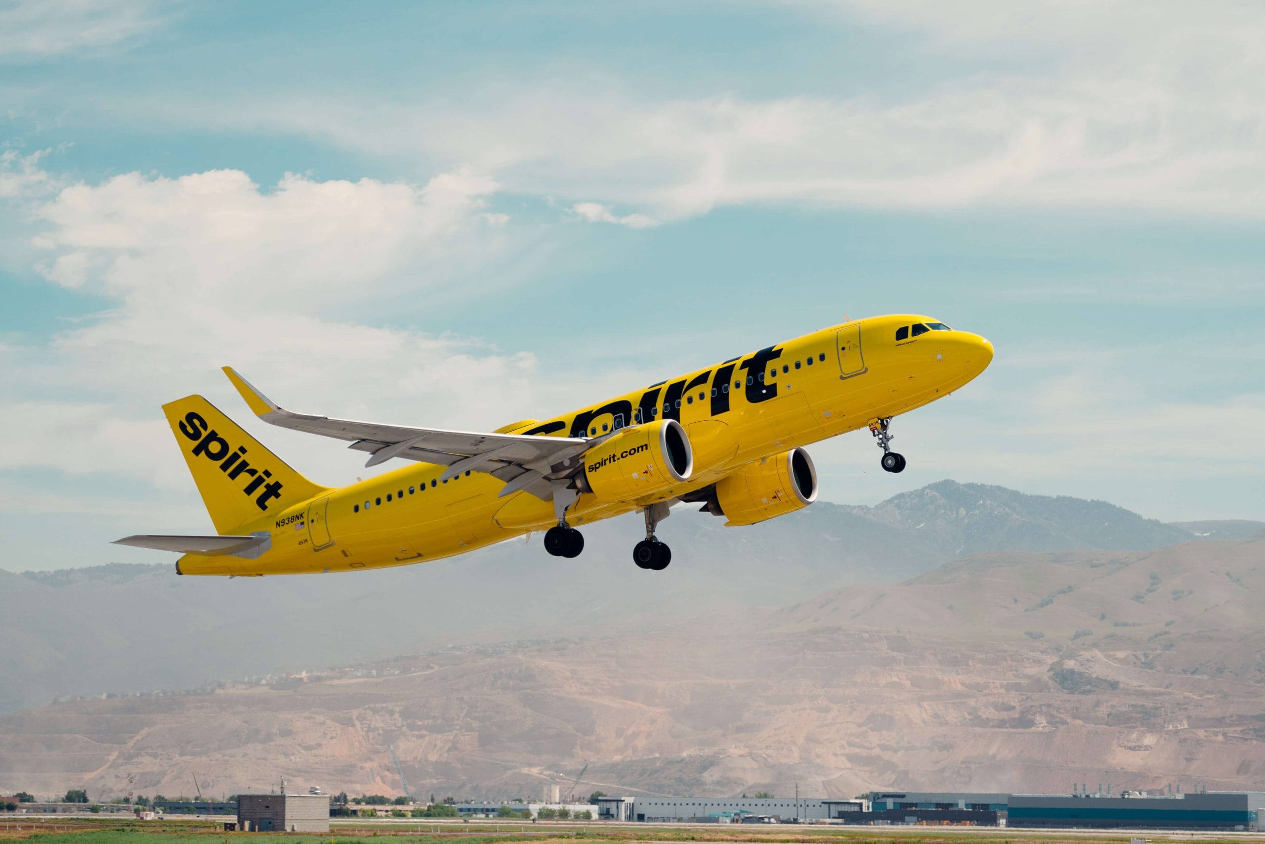 An image of a Spirit Airlines airplane taking off