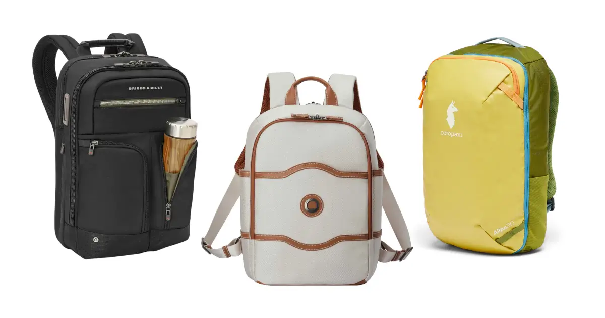 Images of travel backpacks that double as personal items