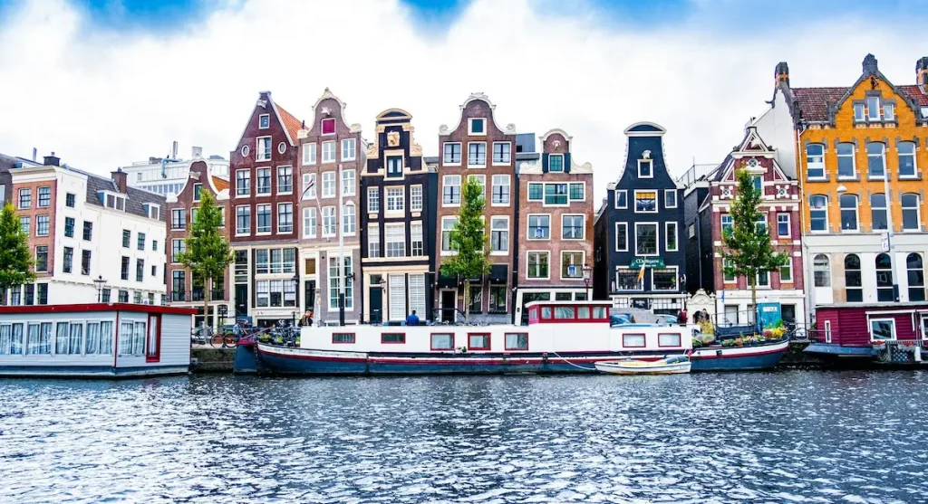 A photo of the Dancing Houses in Amsterdam.