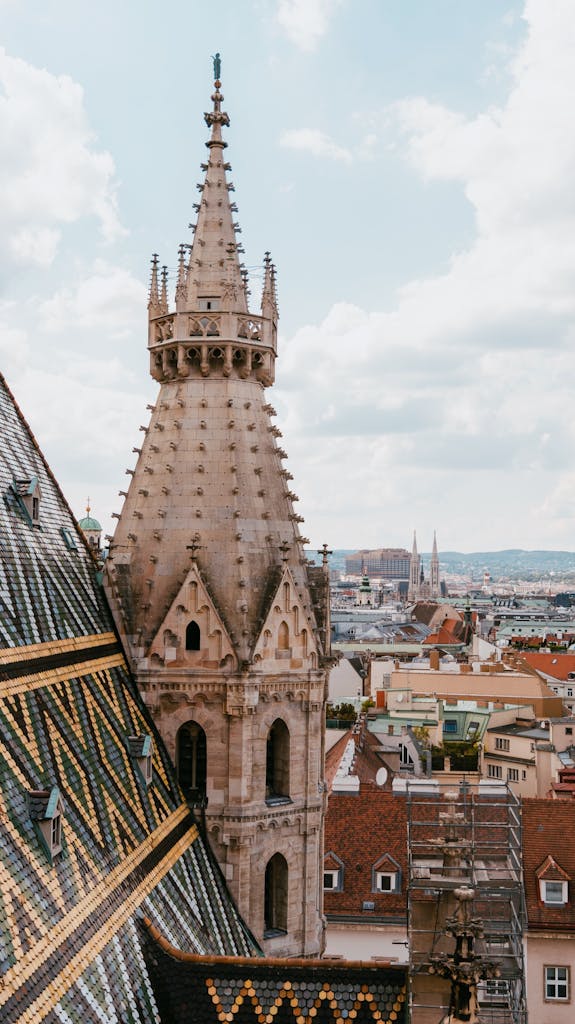 Captivating view of St. Stephen's Cathedral tower and Vienna cityscape.