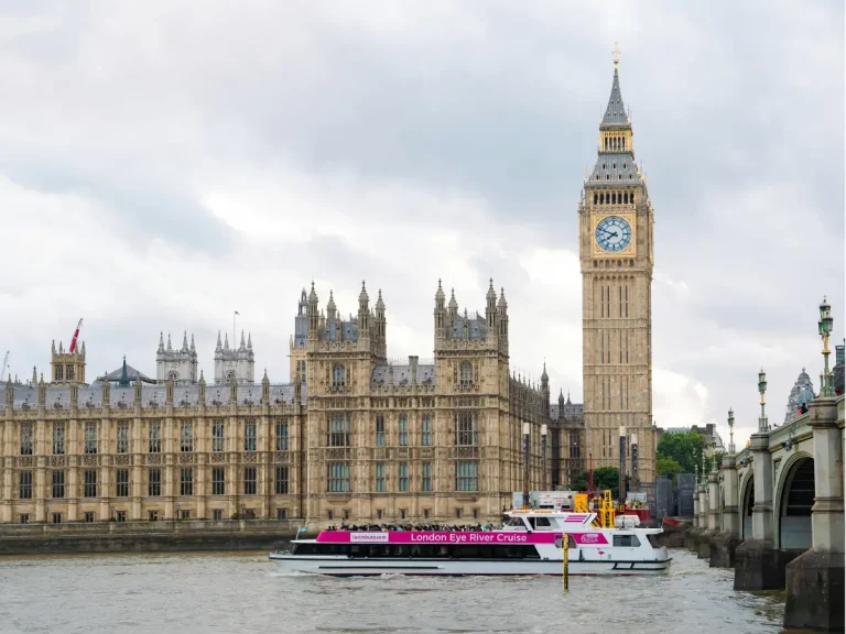 Big Ben and the Houses of Parliament in Westminster London viewed from the Thames