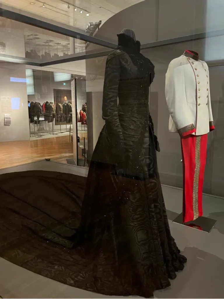 Empress Elisabeth’s black court dress on display at the Imperial Carriage Museum in Vienna.