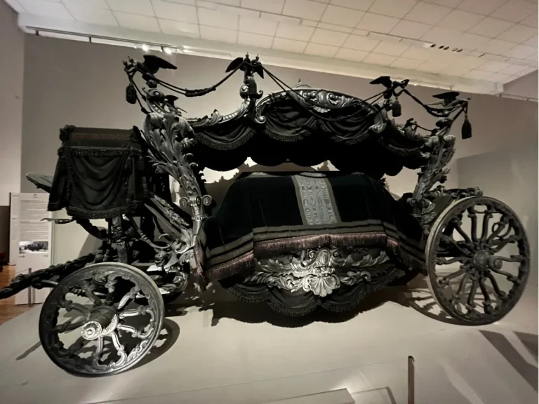 The black Imperial Hearse used for Habsburg royal funerals at the Imperial Carriage Museum in Vienna.