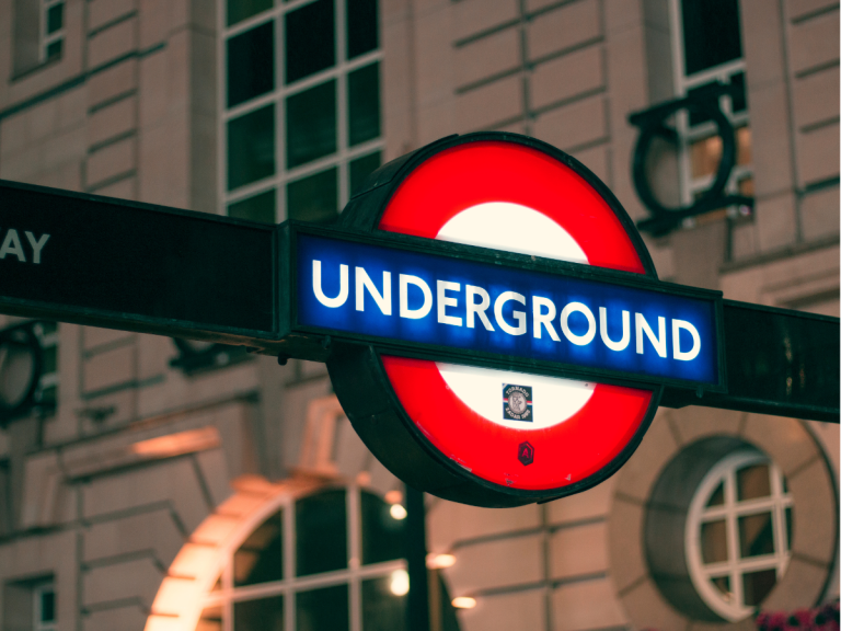 London Underground sign at a Tube station used for getting around London