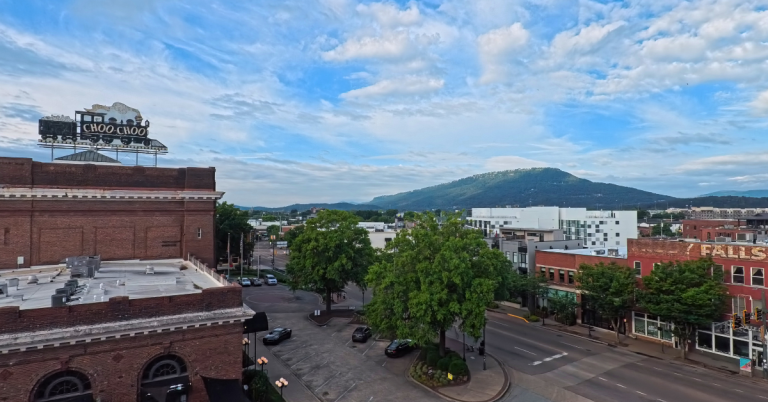 View of downtown Chattanooga and Lookout Mountain from the Hotel Chalet near the Chattanooga Choo Choo.