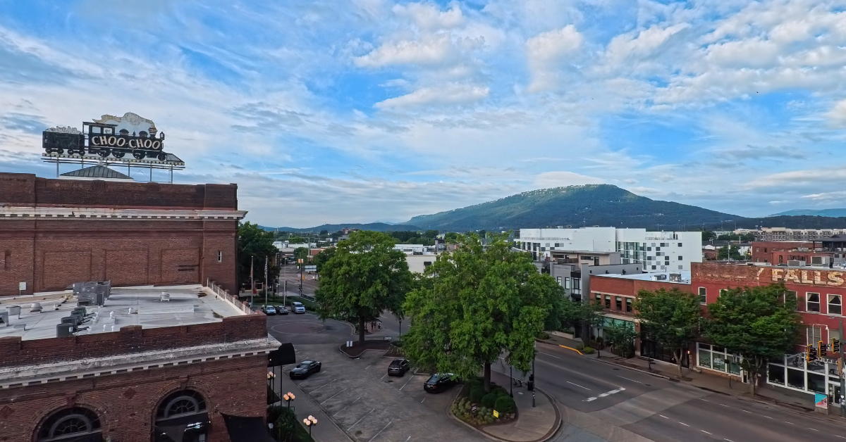 View of downtown Chattanooga and Lookout Mountain from the Hotel Chalet near the Chattanooga Choo Choo.