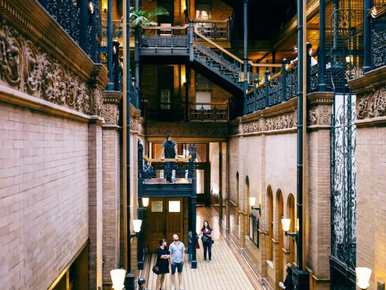 Interior of the historic Bradbury Building in downtown Los Angeles.