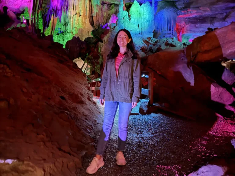 Standing inside Raccoon Mountain Caverns during the Crystal Palace Tour in Chattanooga, Tennessee