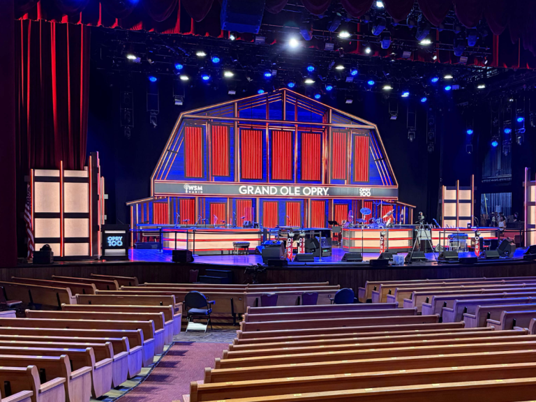 Grand Ole Opry stage viewed during the Opry Backstage Tour in Nashville, Tennessee.