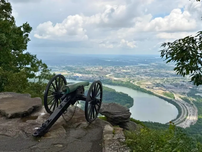 Civil War cannon overlooking the Tennessee River and downtown Chattanooga from Point Park on Lookout Mountain.