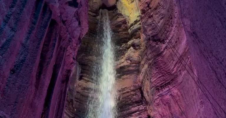 Underground waterfall at Ruby Falls during the Classic Cave Walk tour in Chattanooga, Tennessee.