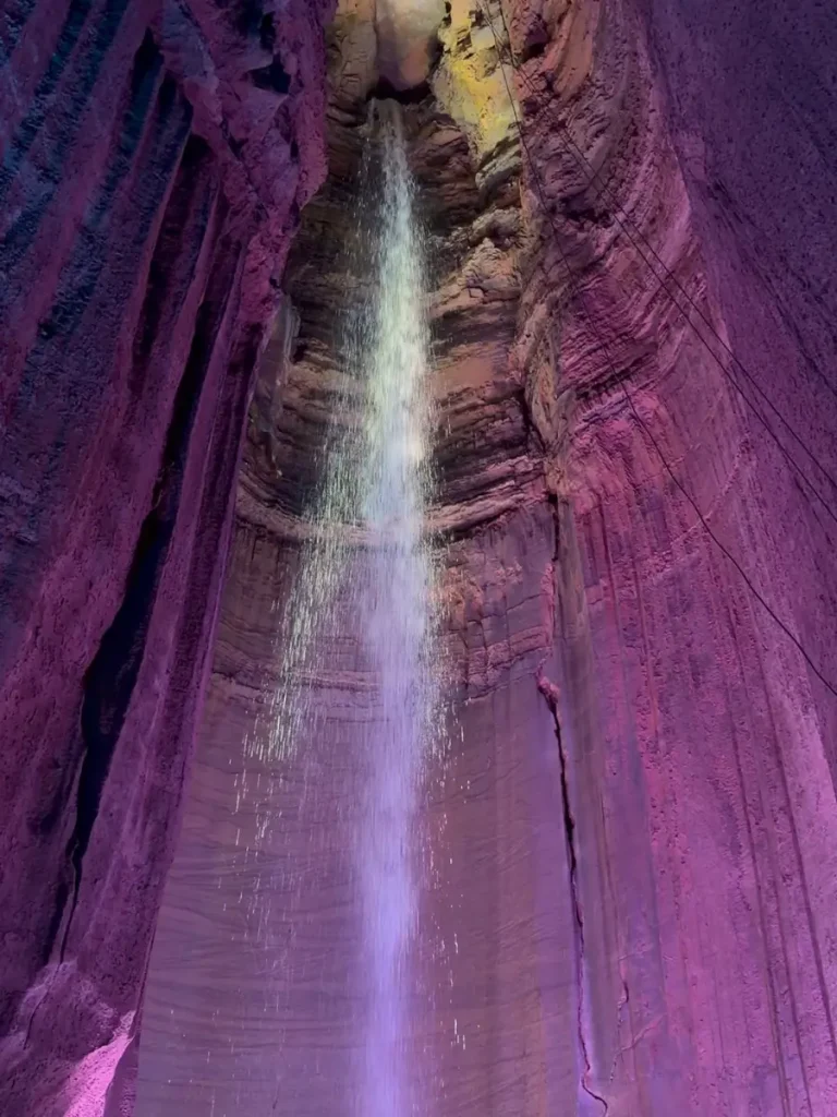 The 145-foot underground waterfall at Ruby Falls in Chattanooga, Tennessee.