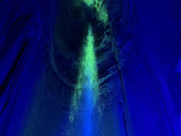 Underground waterfall at Ruby Falls on Lookout Mountain Tennessee.