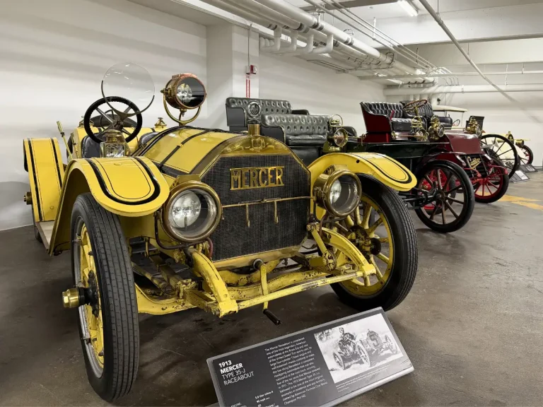 1913 Mercer Type 35-J Raceabout displayed inside the Petersen Automotive Museum Vault in Los Angeles.