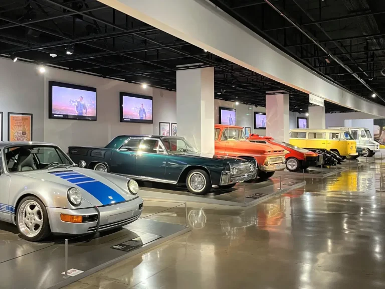 Cars on display in the Cars of Film & Television exhibit at the Petersen Museum