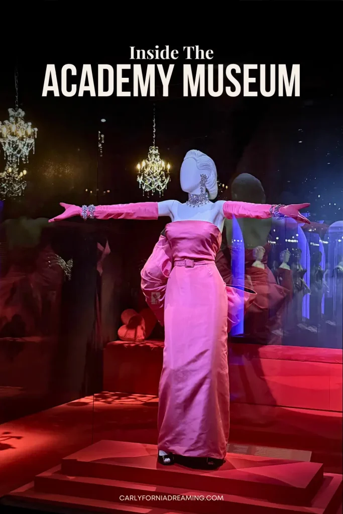 Pink dress worn by Marilyn Monroe in Gentlemen Prefer Blondes on display at the Academy Museum of Motion Pictures in Los Angeles.