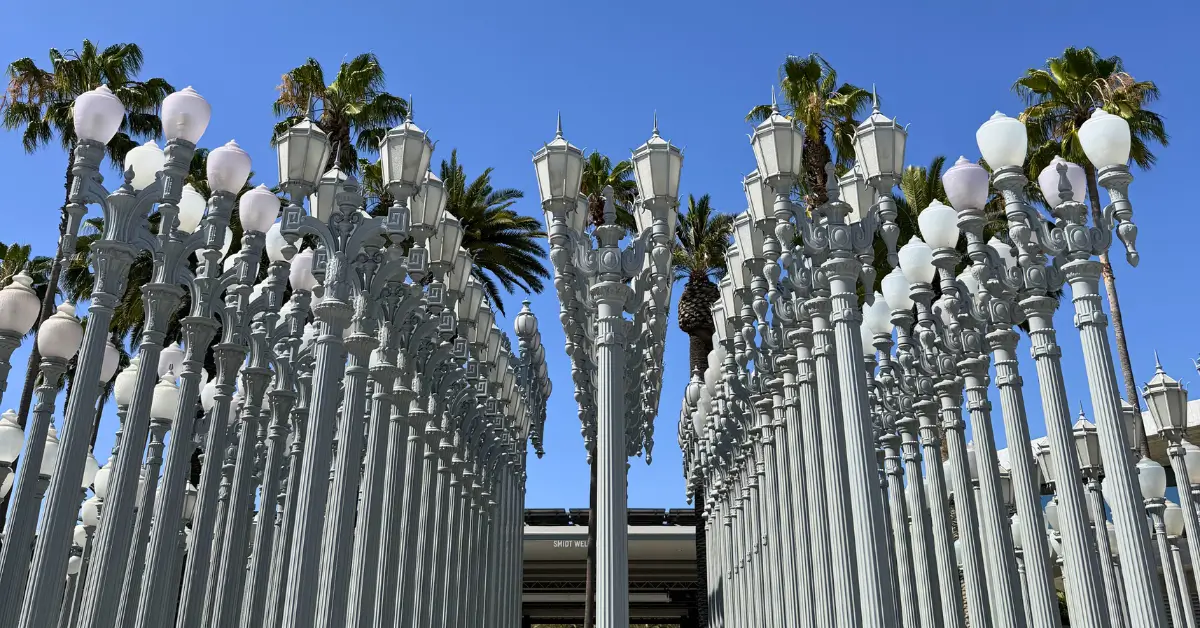 Chris Burden's Urban Light installation at the Los Angeles County Museum of Art (LACMA) in Los Angeles.