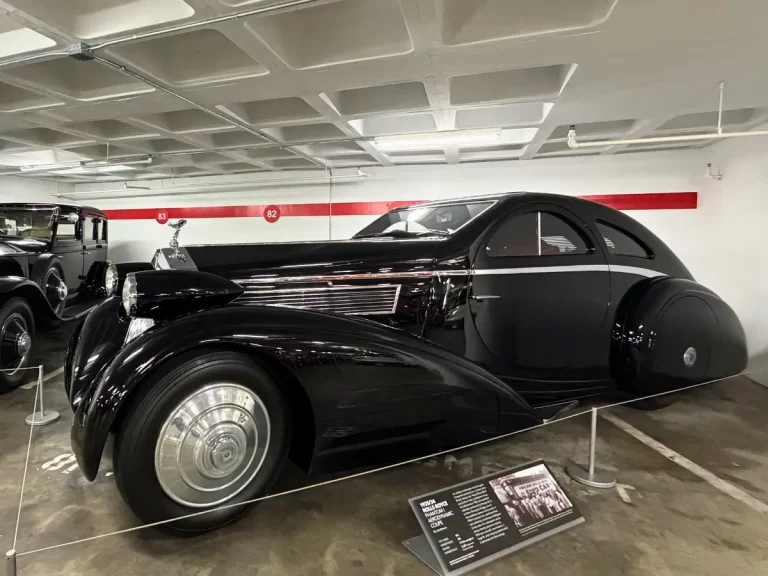 1925/1934 Rolls-Royce Phantom I Aerodynamic Coupe displayed inside the Petersen Automotive Museum Vault in Los Angeles.