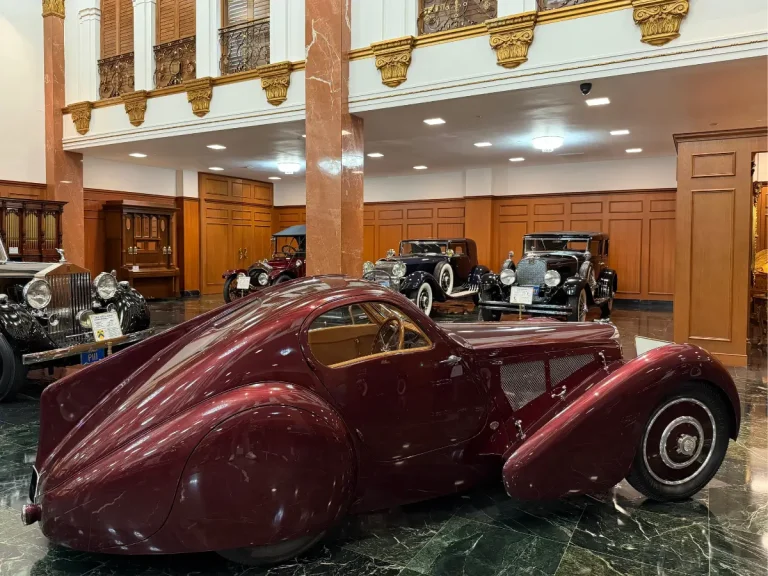1931 Bugatti Type 51 Dubos Coupe on display in the Grand Salon at the Nethercutt Museum.