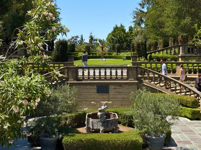 Formal gardens and fountain at Greystone Mansion in Beverly Hills