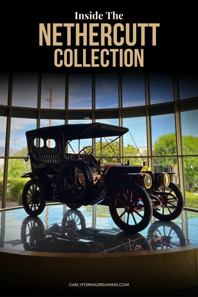 Vintage automobile displayed inside the Nethercutt Collection in Los Angeles, home to rare classic cars and guided collection tours.