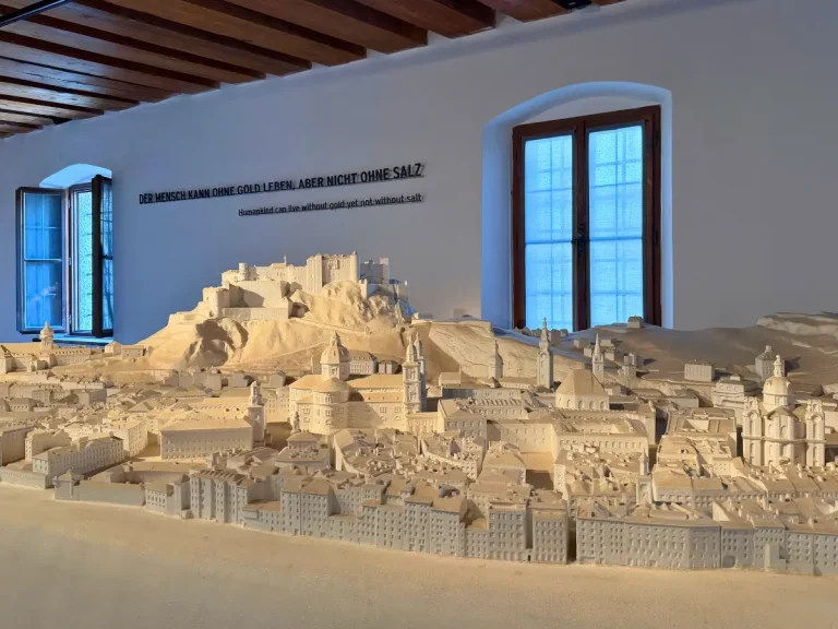 Detailed model of historic Salzburg and Hohensalzburg Fortress made from salt, displayed along the Panorama Tour.