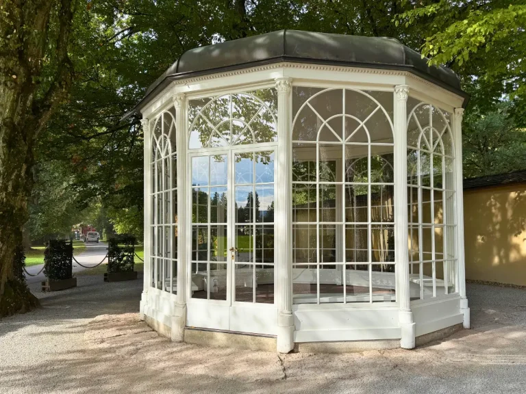 The famous Sound of Music gazebo from the “Sixteen Going on Seventeen” scene, located near Hellbrunn Palace in Salzburg, Austria.